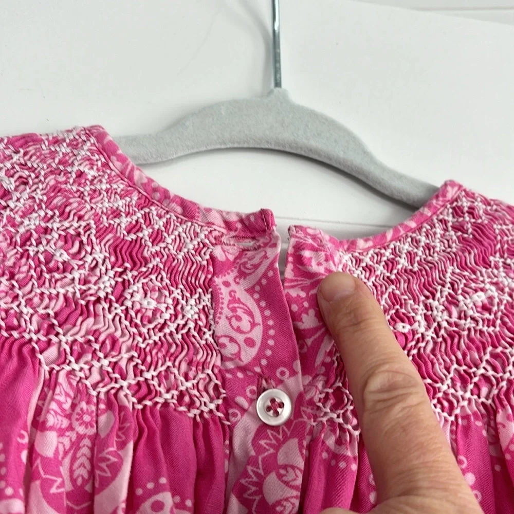 Marmellata Smocked Bohemian Print Pink Dress 4T - Picture 5 of 14
